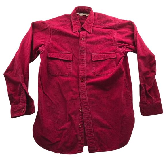 L.L. Bean Mens Dess Shirt Size 15.5 Neck M Tall Chamois Cloth Red Long Sleeve - Picture 1 of 13